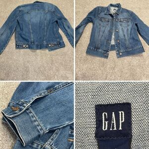 Vtg Gap womens denim jacket sz medium dark wash cotton denim Y2K